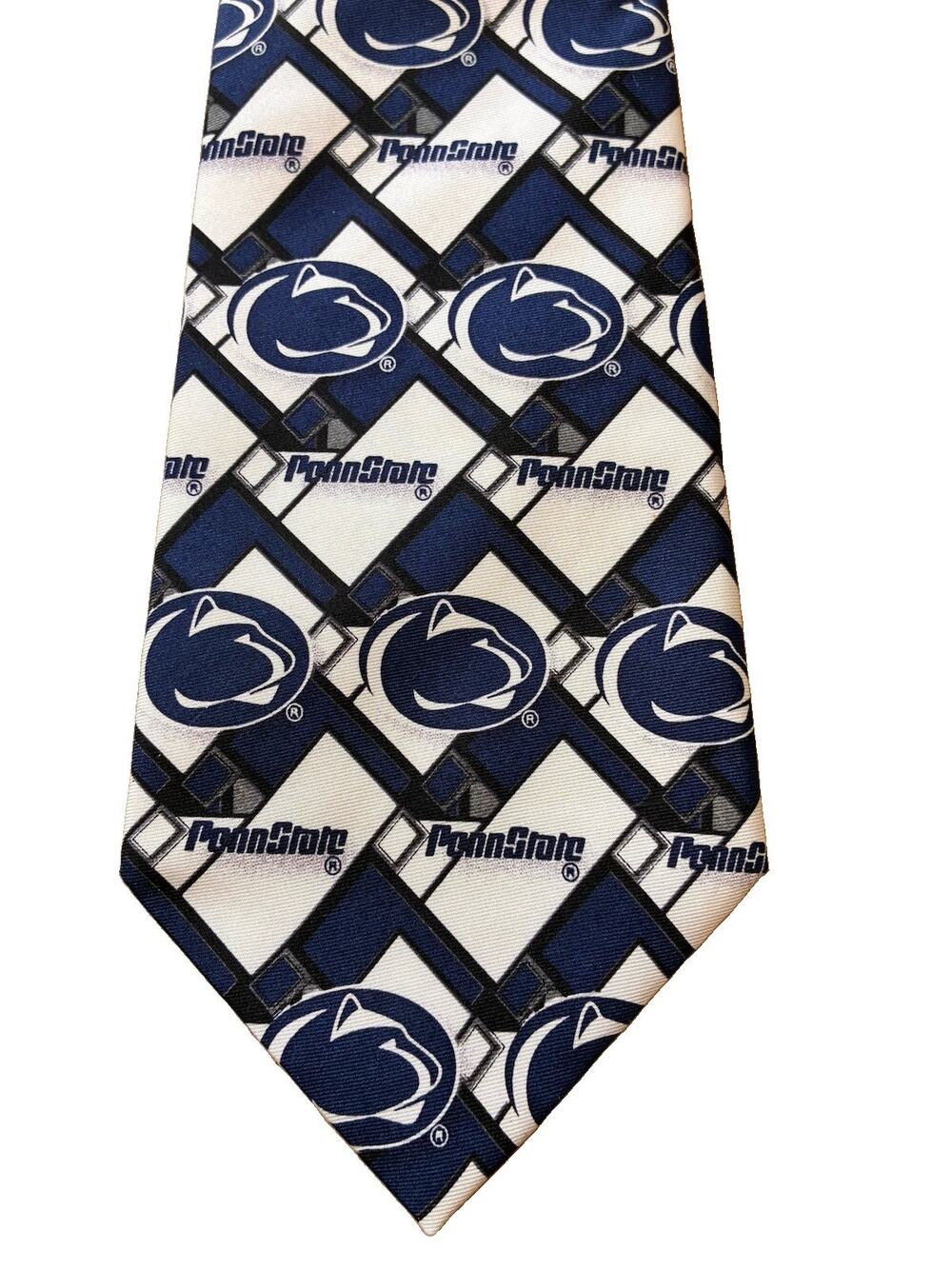 Penn State University Nittany Lions silk necktie Diamond Grid Cat Logo Pattern